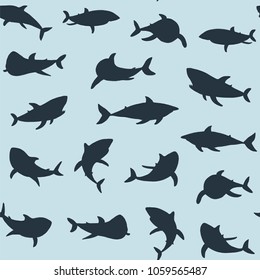 Vector shark sea animal wild hand drawn doodle silhouette seamless pattern