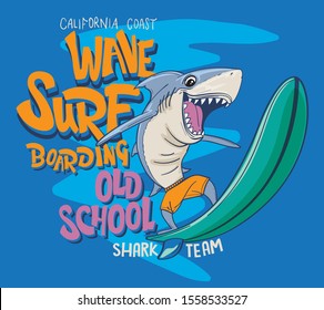 
vector shark surfer cartoon character illustration