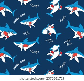 vector sharks illustration pattern design for kids t shirt or background