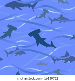 Vector sharks and waves background - seamless tile