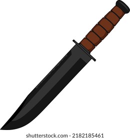 vector sharp black knife with pointed brown handle
