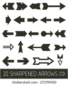 vector sharpened arrows in flat clean black solution