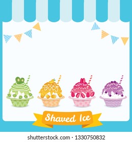 Vector of Shaved Ice various flavor with fruits topping.