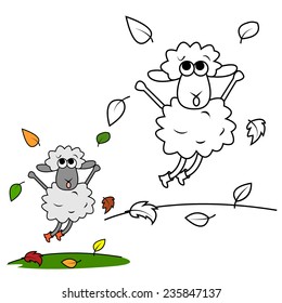 Vector sheep in autumn