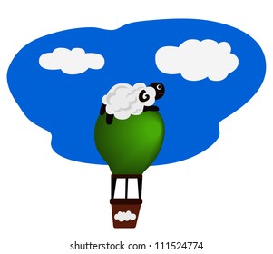 Vector - Sheep and balloon.A sheep is sitting on the balloon to travel around the world.