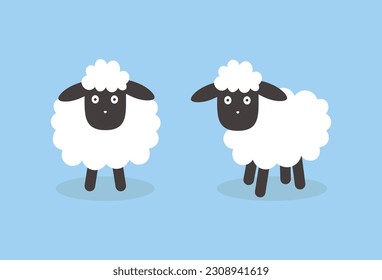 Vector sheep,  flat style,  isolated on a white background. Cartoon drawing of a sheep.