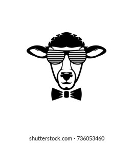 Vector sheep head, face  for retro logos, emblems, badges, labels template and t-shirt vintage design element. Isolated on white background
