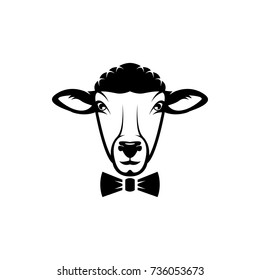 Vector sheep head, face  for retro logos, emblems, badges, labels template and t-shirt vintage design element. Isolated on white background