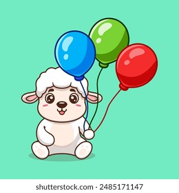 Vector sheep holding balloon cute cartoon vector icon illustration. animal nature icon concept creative kawaii cartoon mascot logo