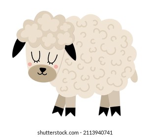 Vector sheep icon. Cute cartoon female ewe illustration for kids. Farm animal isolated on white background. Colorful flat cattle picture for children
