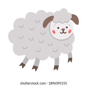 Vector sheep icon. Cute smiling farm animal isolated on white background. Adorable ewe illustration for kids. Funny spring character.
