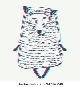 Vector Sheep illustration with Anaglyph 3D effect. Animal background