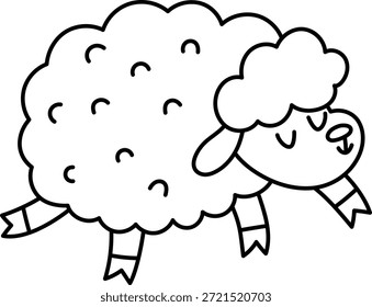 Vektorsymbol der Schafslinie. Süß lächelndes Nutztier einzeln auf weißem Hintergrund. Bezauberndes Schaf schwarz-weiß Illustration oder Malvorlage für Kinder. Lustiger Frühling oder Osterdorf Charakter
