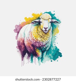 Vector sheep painted watercolor illustration isolated on white background