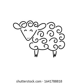 Vector sheep or ram icon, logo, template. Silhouette modern emblem for market, internet, design, decoration. Trendy simple lamb or ewe symbol. Graph symbol