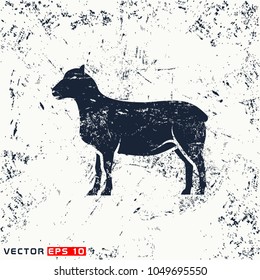 Vector sheep silhouette view side on grunge background