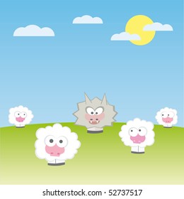vector sheep with wolf vector illustration cartoon