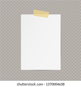 Vector sheet of blank paper with adhesive tape on transparent background.