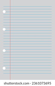 Vector sheet of lined paper with holes for binding isolated