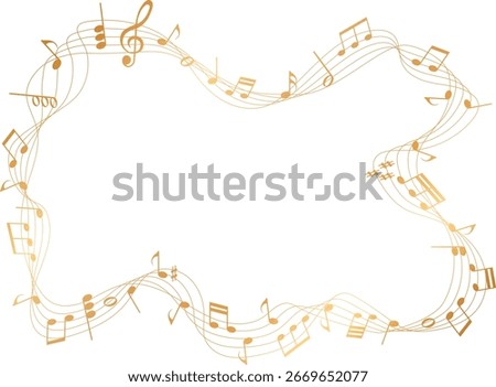 vector sheet music gold colored frame - musical notes melody