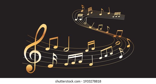 vector sheet music - gold musical notes melody on dark background