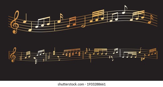 Vector Sheet Music - Gold Musical Notes Melody On Dark Background