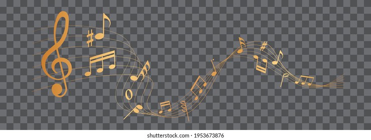 vector sheet music - gold musical notes melody on transparent background