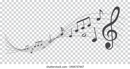vector sheet music - musical notes melody on transparent background