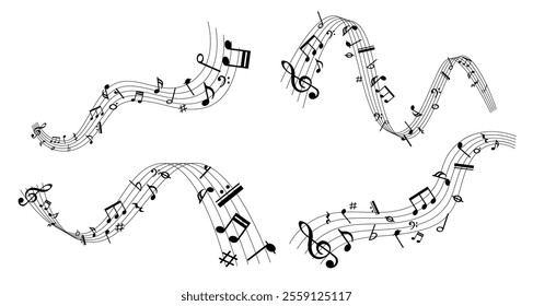 Vector sheet music, musical notes melody, musical key signs, treble clef notes