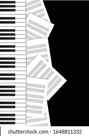 Vector : Sheet music with piano keyboard on black background