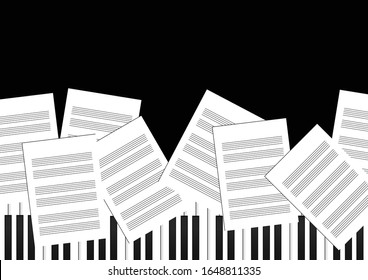 Vector : Sheet music with piano keyboard on black background
