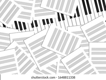 Vector : Sheet music with piano keyboard on black background