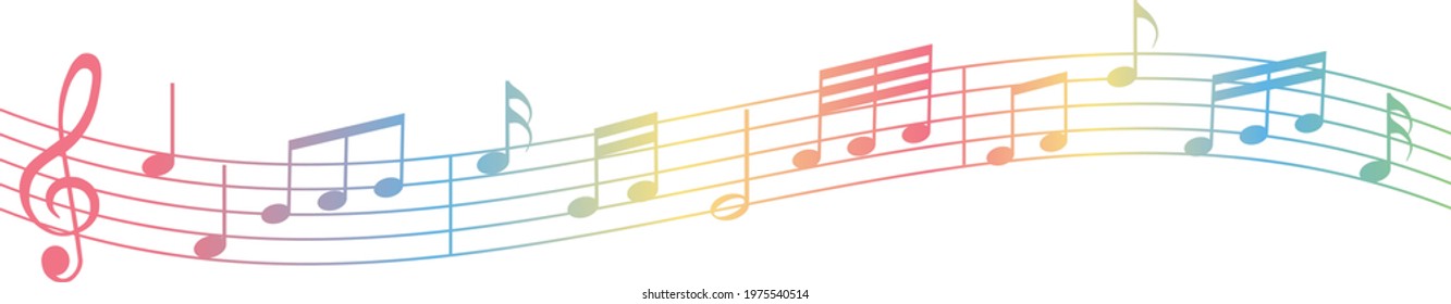 Vector Sheet Music - Rainbow Colored Musical Notes Melody On White Background