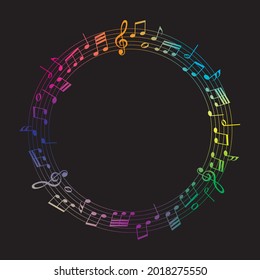 vector sheet music - rainbow colored musical notes melody on dark background