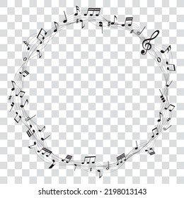 cuadro redondo de la música de hojas vectoriales - notas musicales melodía sobre fondo transparente