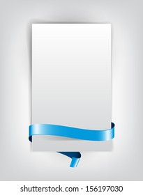 Vector sheet of paper with blue decorative ribbon