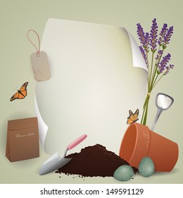 Vector Sheet of Paper with Garden Elements