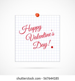 Vector Sheet of Paper and Happy Valentine Day on white