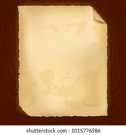 Vector sheet of paper in vintage style on a wooden texture 