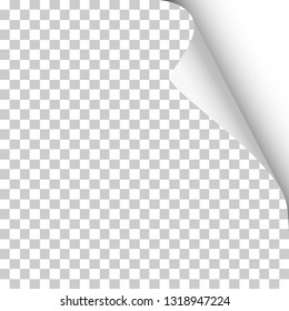 Vector sheet of transparent paper with twisted upper right corner and white background under it. Element for ad.
