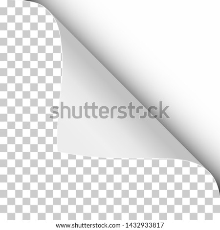 Vector sheet of transparent paper with twisted upper right corner, soft shadow and white next page