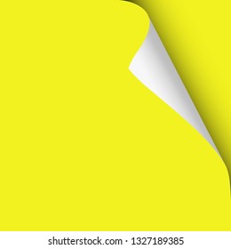 Vector sheet of yellow paper placed on the same with twisted upper right corner. Element for ad.