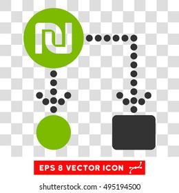 Vector Shekel Cashflow EPS vector icon. Illustration style is flat iconic bicolor eco green and gray symbol on a transparent background.
