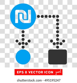 Vector Shekel Cashflow EPS vector icon. Illustration style is flat iconic bicolor blue and gray symbol on a transparent background.