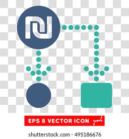 Vector Shekel Cashflow EPS vector pictogram. Illustration style is flat iconic bicolor cobalt and cyan symbol on a transparent background.