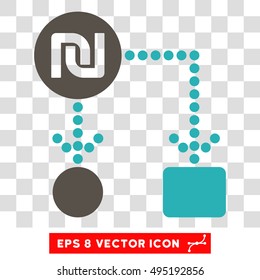 Vector Shekel Cashflow EPS vector pictogram. Illustration style is flat iconic bicolor grey and cyan symbol on a transparent background.
