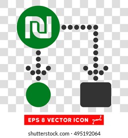 Vector Shekel Cashflow EPS vector pictograph. Illustration style is flat iconic bicolor green and gray symbol on a transparent background.