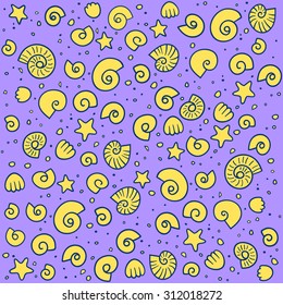 Vector shell design, Sea pattern with shells and  sea stars.