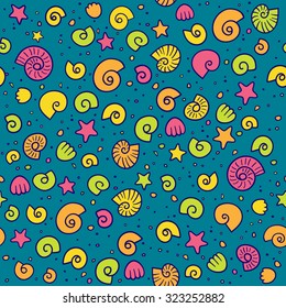 Vector shell design, Sea pattern with shells and sea stars.