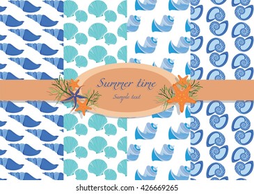 Vector Shell pattern set. Summer shells patterns for backgrounds, cards, wallpaper, textures,